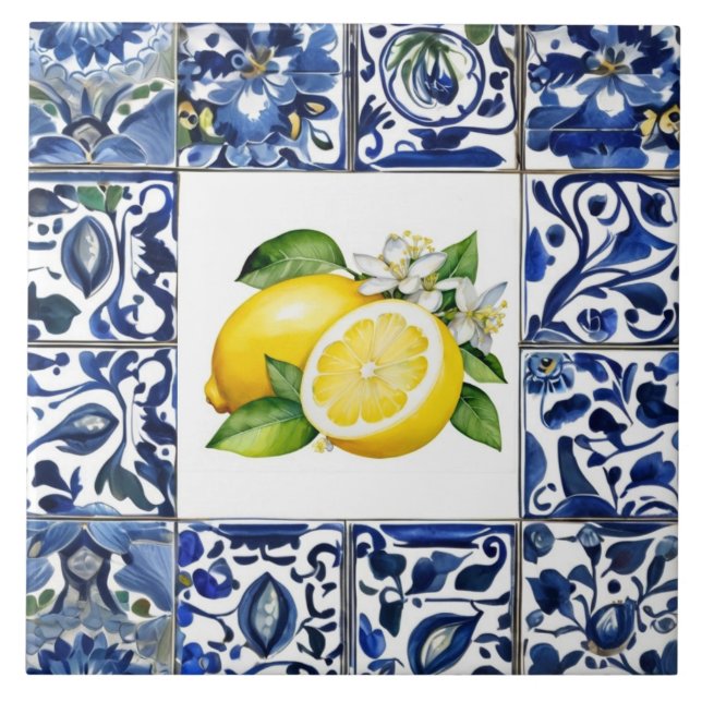 Talavera Limões Azul Escuro e Branco Mediterrâneo (Frente)