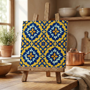 Talavera Mexicana Azulejo Espanhol Azul e Amarelo