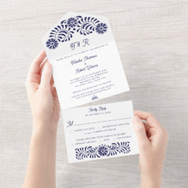 Talavera Mexicano Azul Tudo em Um Convite de casam