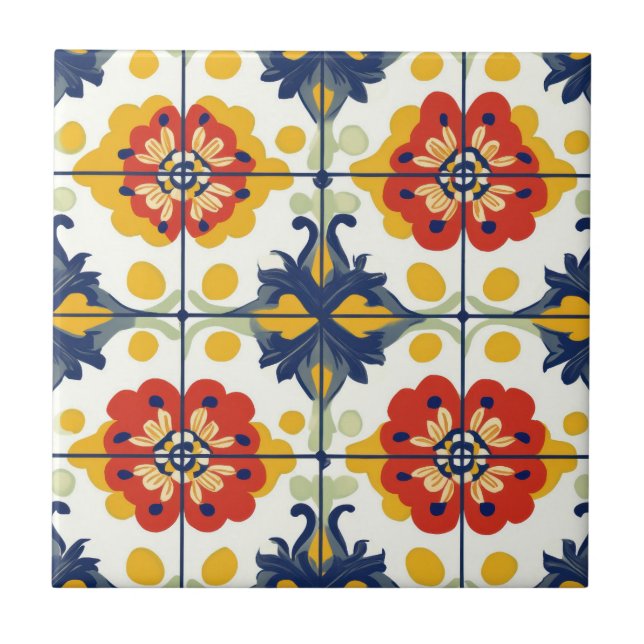 Talavera Seamless Blue Red Amarelo mexicano (Frente)