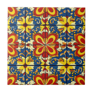Talavera Seamless Blue Red Amarelo mexicano