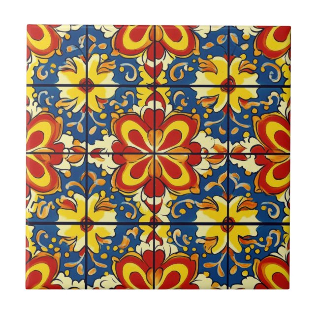Talavera Seamless Blue Red Amarelo mexicano (Frente)
