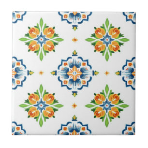 Talavera Sem Costura Azul Laranja Verde Mexicano E