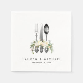 talheres de marfim floral verde guardanapos de cas