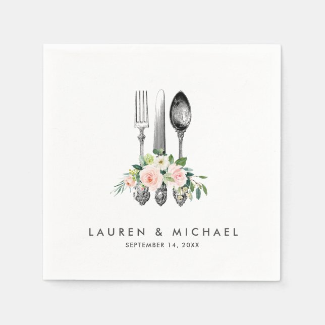 talheres florais blush verde guardanapos de casame (Frente)