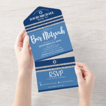 Talit Azul Prata Bar Mitzvah Moderno Script Ousado