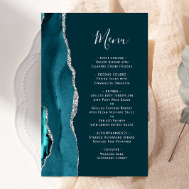 Tall Budget Teal Blue Silver Agate Menu Casamento