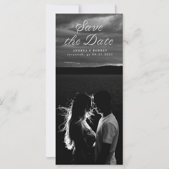 Tall Ribbon Script Save the Date Card (Frente)