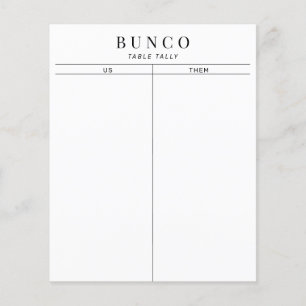 Tally de Mesa Simples de Bunco Preto e Branco