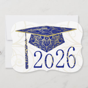 Tampa de Flores Azul e Dourado Cartão 2026