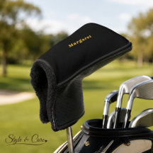 Tampa de Putter de Golfe Preta Sólida com Seu Nome