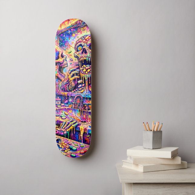 Tampa de Skate Espelho Caveira Psicodélico (Arte de parede)