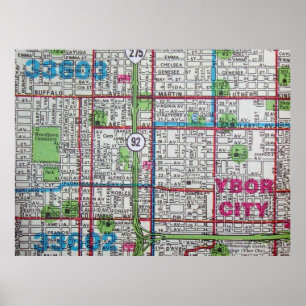 Tampa, FL Vintage Map Poster