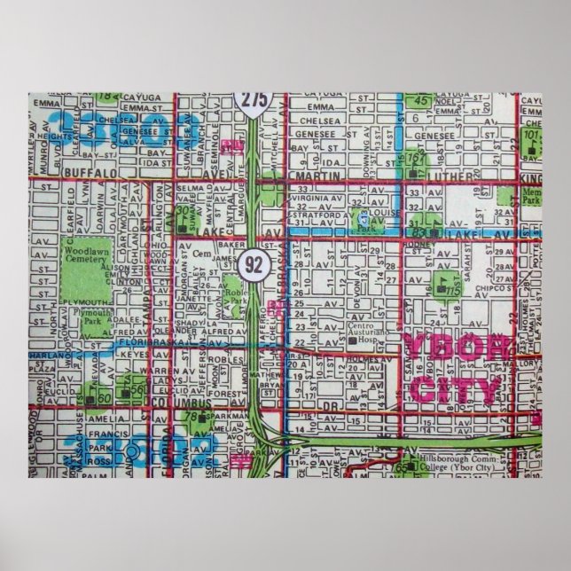 Tampa, FL Vintage Map Poster (Frente)