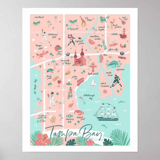 Tampa Map Impressão 16"x20" (Frente)