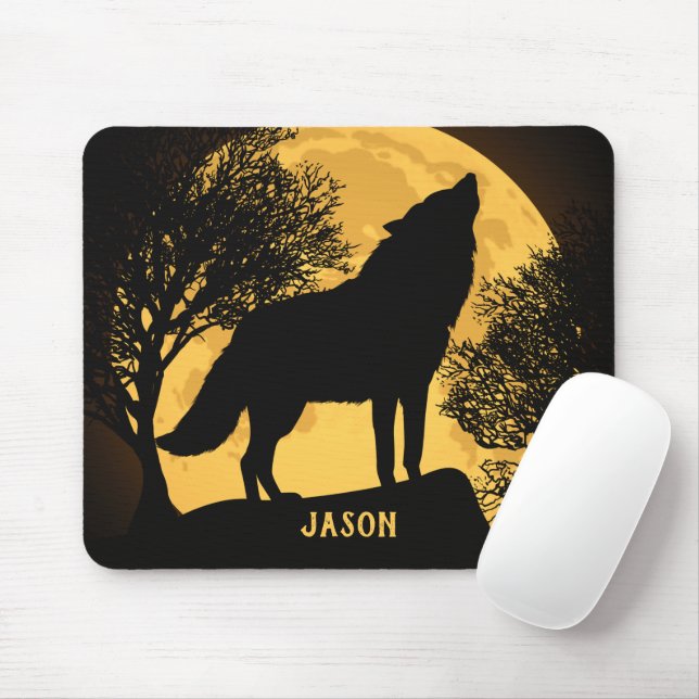Tampo de Mouse Personalizado Lobo e Lua Mousepad (Com mouse)