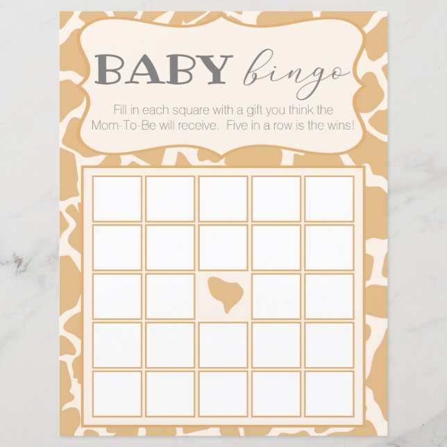 Tan Baby Boy Giraffe Baby Bingo (Frente)