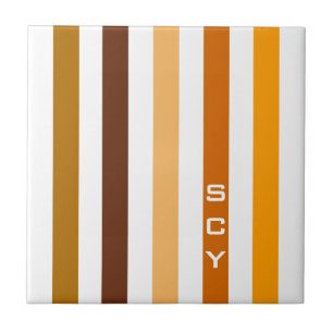 Tan Brown Orange Vertical Stripes Monograma