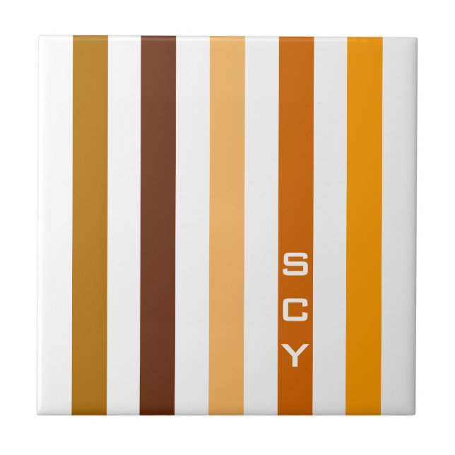 Tan Brown Orange Vertical Stripes Monograma (Frente)