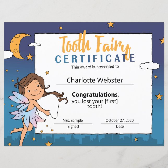 Tan Fairy Clip Art First Perdeu Certificado Dente (Frente)
