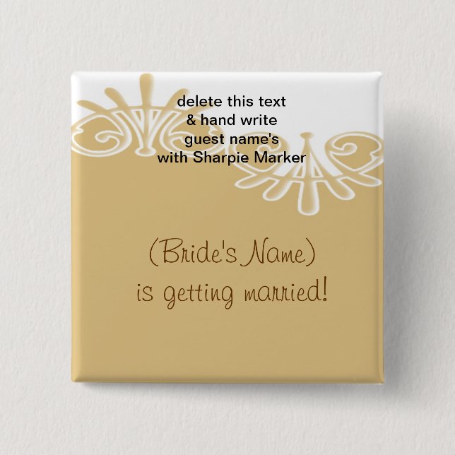 Tan Floral Wedding Name Pins (Frente)