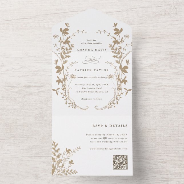 Tan Wildflower Silhouette Wreath Wedding (Interno)