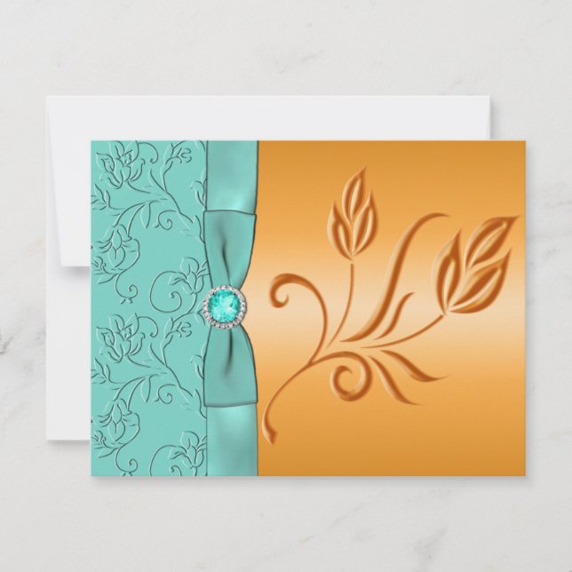 Tangerine e Aqua FAUX Jeweled RSVP Card (Frente)