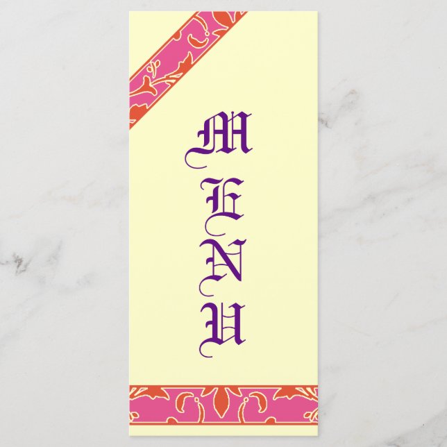 Tangerine Tango, Rosa, Menu Casamento tema damasco (Frente)