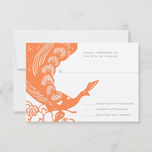 Tangerine Vintage Modern Peacock Wedding RSVP (Verso)