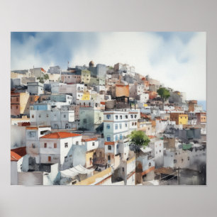 Tangier Marrocos Watercolor Art Impressão Poster