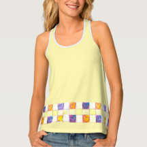 Tanque amarelo-claro-amarelo-gingham feminino