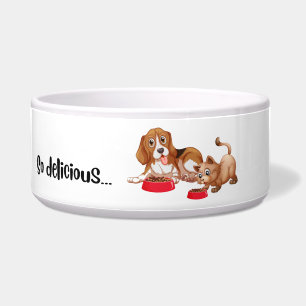 Tão delicioso! - tigela de cão e de gato