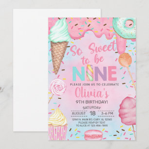 Tão doce ter nove anos convite de aniversário de 9
