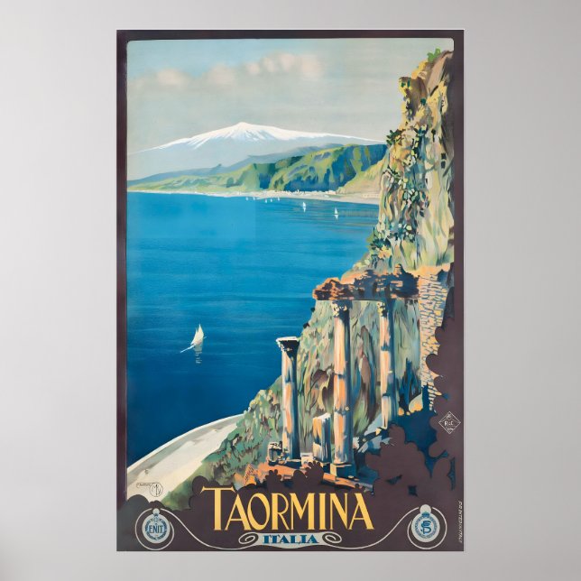 Taormina Sicily Italy Vintage Travel Poster (Frente)