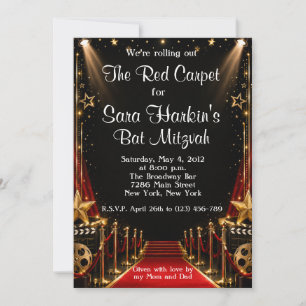 Tape Vermelho Hollywood Bat Mitzvah Convite de Ani