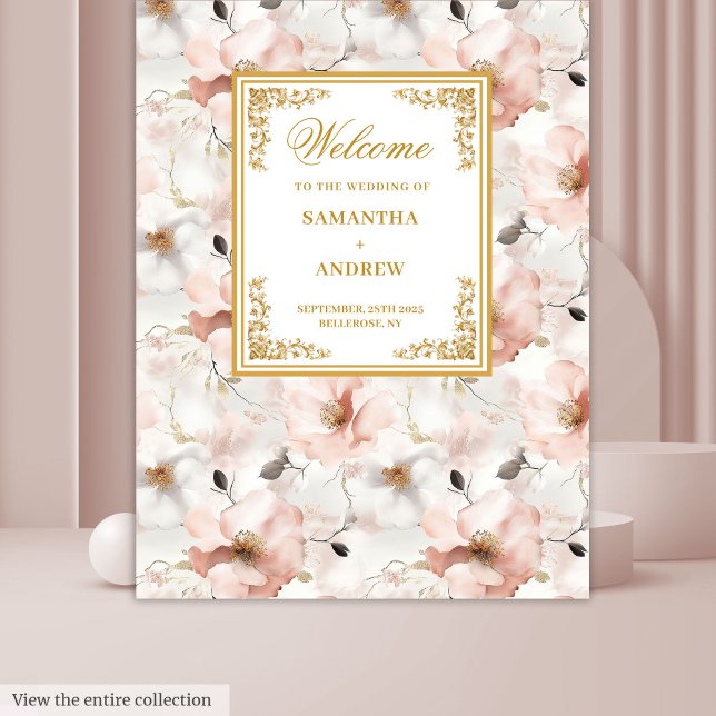 Tapeçaria clássica de casamento floral dourada ros (Classic dusty pink gold floral wedding tapestry)