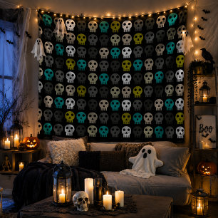 Tapeçaria com Padrão de Caveira Colorido Halloween
