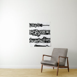 Tapeçaria da tapeçaria de Oboe em preto e branco