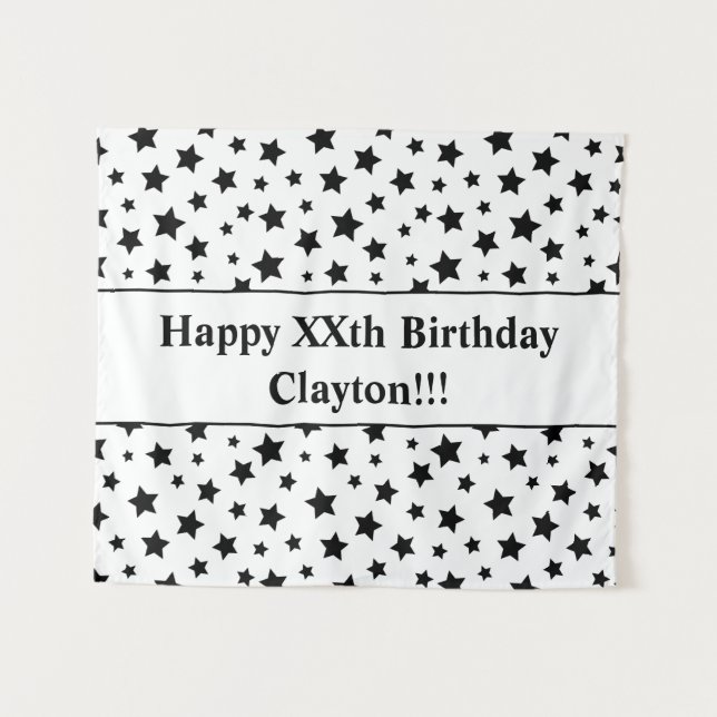 Tapeçaria de Aniversário Black Stars With Message (Frente (Horizontal))