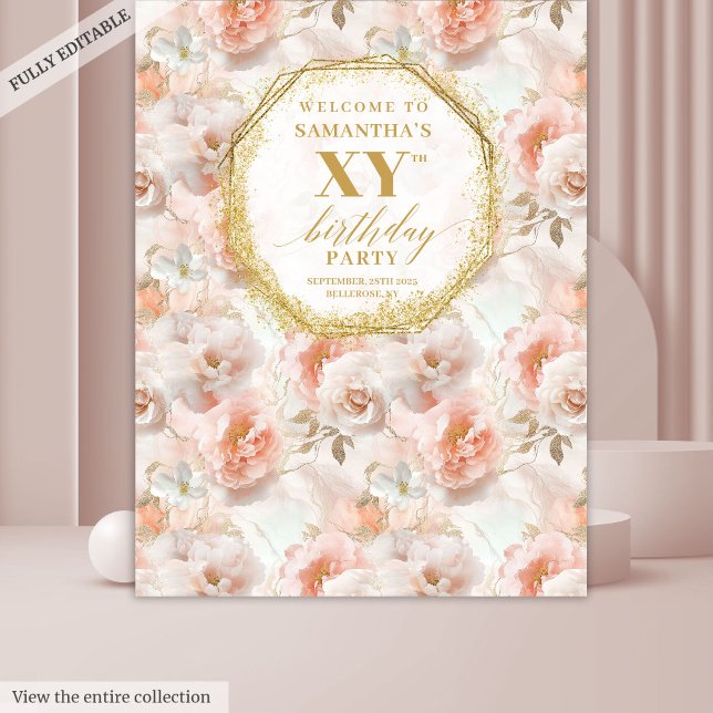 Tapeçaria de Aniversário com Aquarela Dourado Rosa (Stylish Blush Gold Watercolor Birthday Tapestry

)