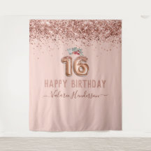 Tapeçaria de Aniversário de 16 anos Feliz Rosa Dou