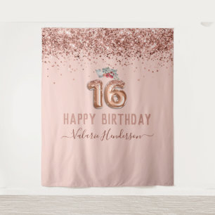 Tapeçaria de Aniversário de 16 anos Feliz Rosa Dou