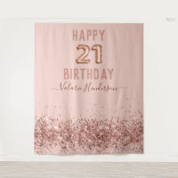 Tapeçaria de Aniversário de 21 anos Feliz Rosa Dou