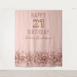 Tapeçaria de Aniversário de 21 anos Feliz Rosa Dou