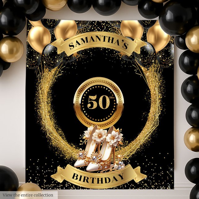 Tapeçaria de Aniversário de 50 Anos Elegante Salto (Elegant 50th Birthday Tapestry Gold Sparkle Heels)