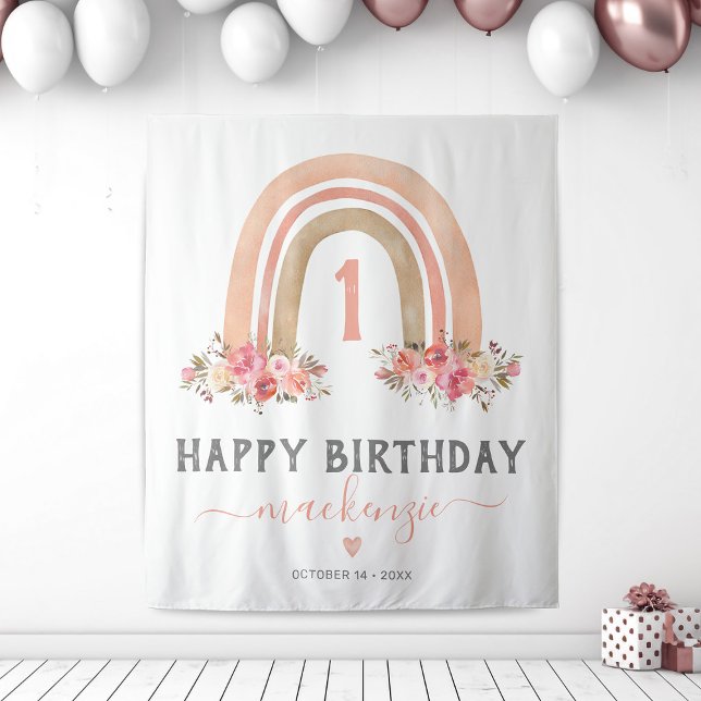 Tapeçaria de Aniversário de Menina Boho Arco-íris (Criador carregado)