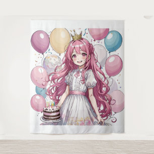 Tapeçaria de aniversário de menina de anime