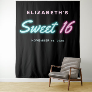 Tapeçaria de Aniversário Luzes de Neon Sweet 16