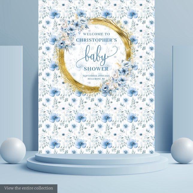 Tapeçaria de Babá-chá Bebê Azul Pastel Adorável co (Lovely Pastel Blue Gold Baby Shower Tapestry

)