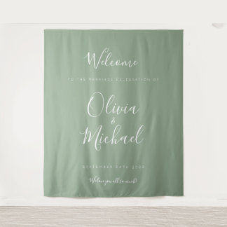 Tapeçaria de Boas-Vindas de Casamento Verde Espuma